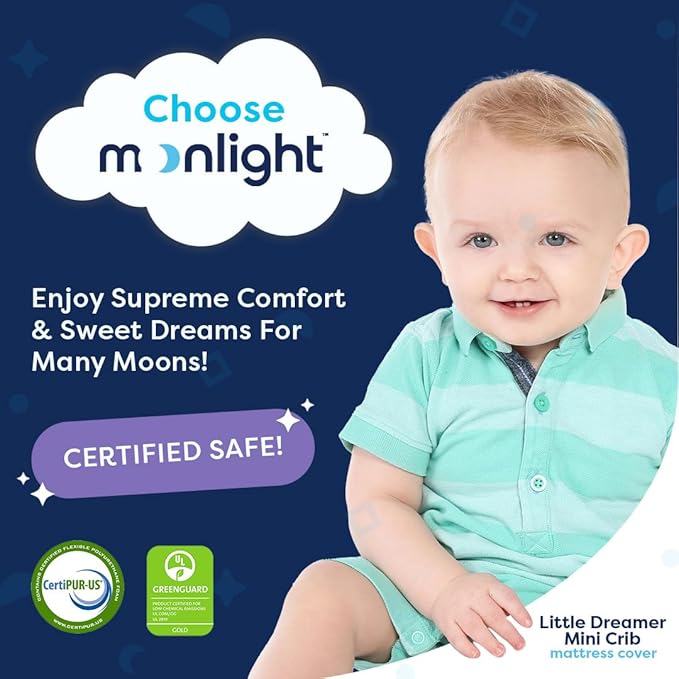 Moonlight Slumber Little Dreamer Mini Crib Mattress Cover - 100% Waterproof and Hypoallergenic - Fits 24"x 38"x 5" - Mattress Not Included