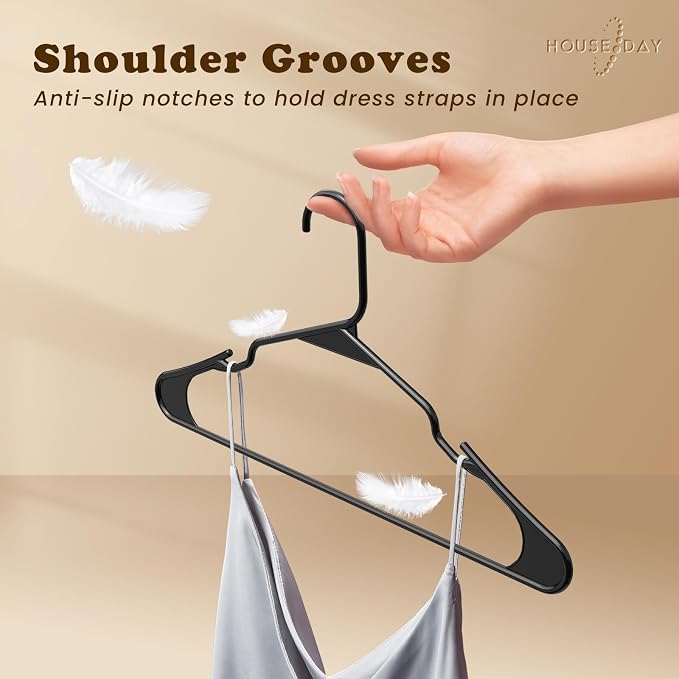 HOUSE DAY Plastic Hangers 100 Pack - Adult Clothes Hangers Black - Space Saving, Non-Slip, Durable & Sturdy Hanger with Shoulder Grooves for Closet, Perfect Slim Coat Hanger - Ganchos para Colgar Ropa - Image 5