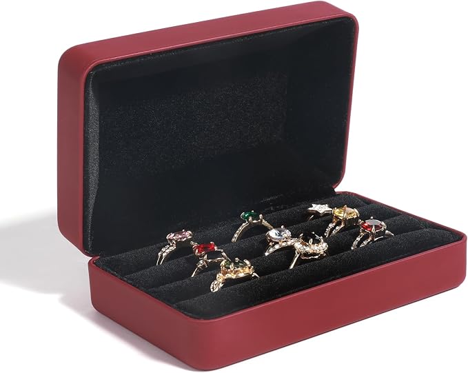 Small Ring Organizer Box. Travel Jewelry Storage Case. Ring Box for Multiple Rings. Portable Ring Display Holder for Women (Red S) - Image 2