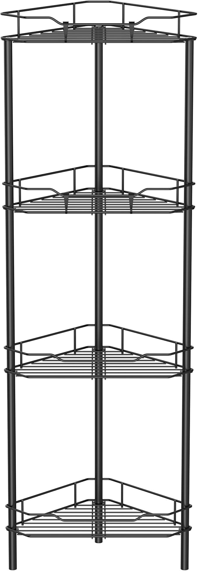 HuggieGems 4 Tier Floor Standing Corner Shower Caddy Organizer Shelf with Hooks, Bathroom Shelves Stand Rack, Black by HuggieGems