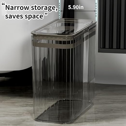 Transparent Trash Can, Bathroom Trash Cans with Lids, 3.5 Gallon Garbage Can for Bedroom, Office, Plastic Slim Waste Basket with Press Top Lid, 15L Clear Trash Bin for Home, Kitchen (Gray) - Image 5