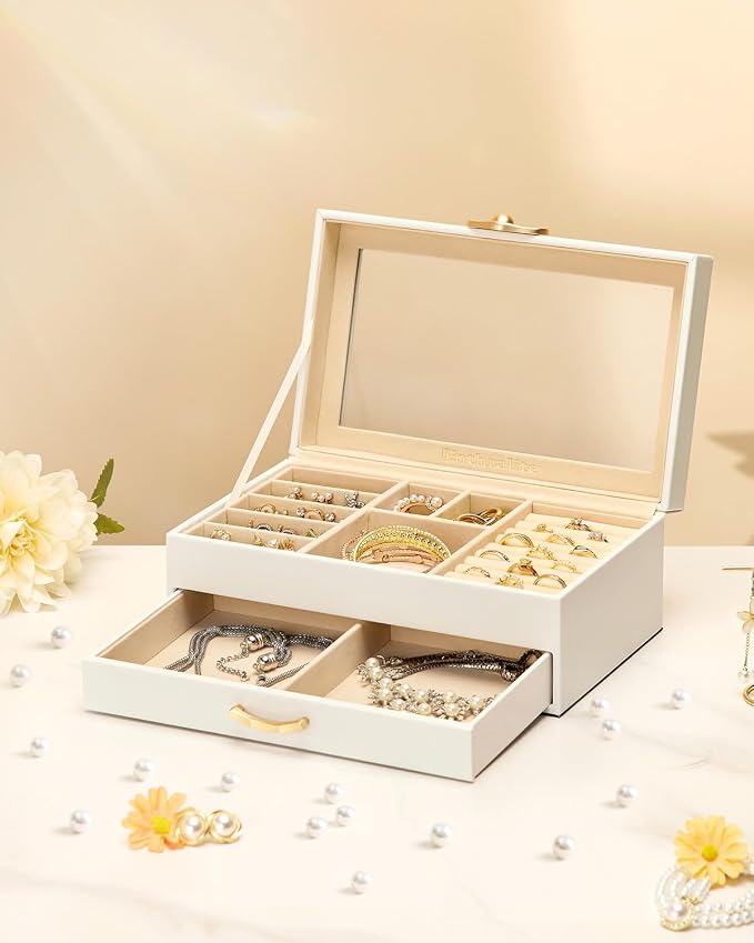 Enthralite Jewelry Box with 1 Drawer: Display Organizer for Earrings Necklaces - Gift for Girls Women (White) - Image 9