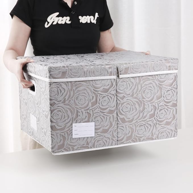PRANDOM Extra Large Collapsible Storage Boxes with Lids Fabric Decorative Storage Bins Cubes Organizer Baskets with Cover Handles Divider for Bedroom Closet Living Room 19.7x15.7x11.6 Inch 3 Pack - Image 6