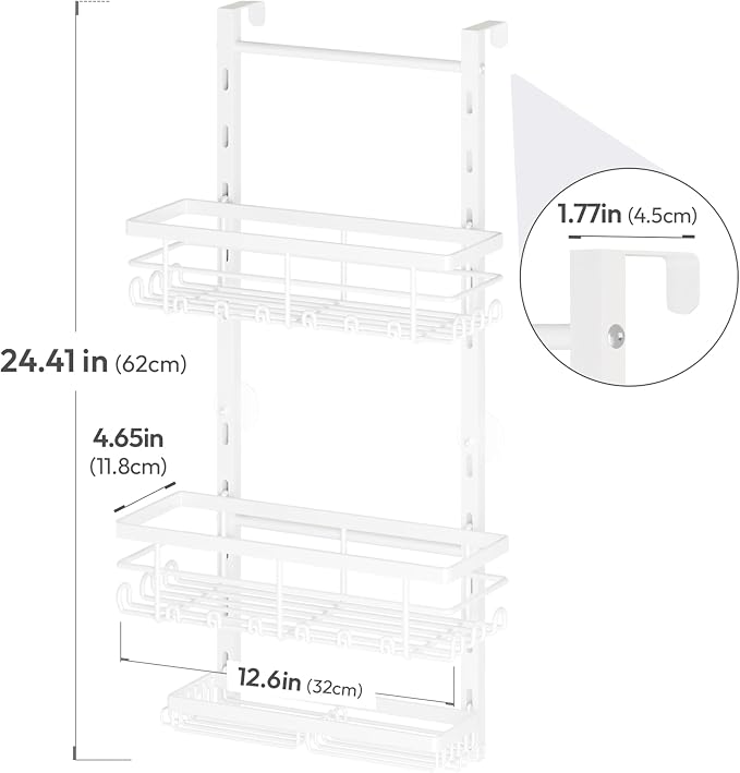 SWTYMIKI Over The Door Shower Caddy - 3 Tier Rustproof Hanging Shower Organizer with Adjustable Shelves, 28 Hooks & Soap Holder, Hanging Shower Rack Storage for Bathroom Accessories, White - Image 7