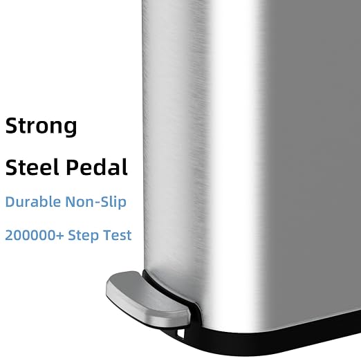 KSSKSS 2.6 Gallon Slim Bathroom Trash Can with Soft Close Lid, 10L Stainless Steel Garbage Can with Removable Liner Bucket, for Narrow Spaces,Bathroom, Bedroom (Silver) - Image 7