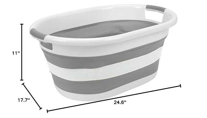 Laundry 360 2pk Collapsible Laundry Basket | Portable | Space Saver Storage | Hold 2 Loads | Store Under the Bed or Closet | Good for Kids | Dorm | Bedroom | Large | White/Grey - Image 5