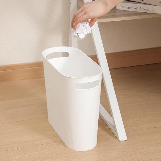 rejomiik Small Trash Can, 3.5 Gallon Slim Garbage Can Plastic Waste Basket with Handles Container Bin for Narrow Spaces Bathroom, Bedroom, Kitchen, Office at Home, 2 Pack White - Image 7