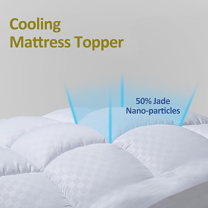 Mattress Topper Queen, Cooling Mattress Pad Cover for Hot Sleepers, Extra Thick 5D Snow Down Alternative Overfilled Plush Pillow Top with 8-21 Inch Deep Pocket -60"x80" Cream White