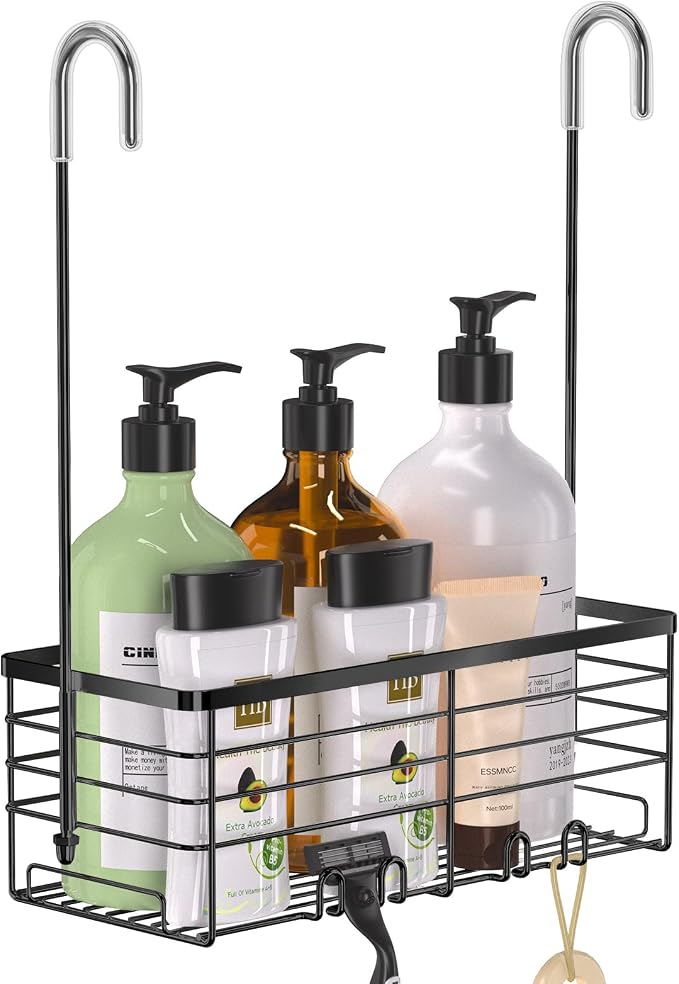 YUOROS Hanging Shower Caddy, Over the Door Shower Organizer Rack 304 Stainless Steel Rustproof Bathroom Storage Shampoo Holder Basket (Black) by YUOROS