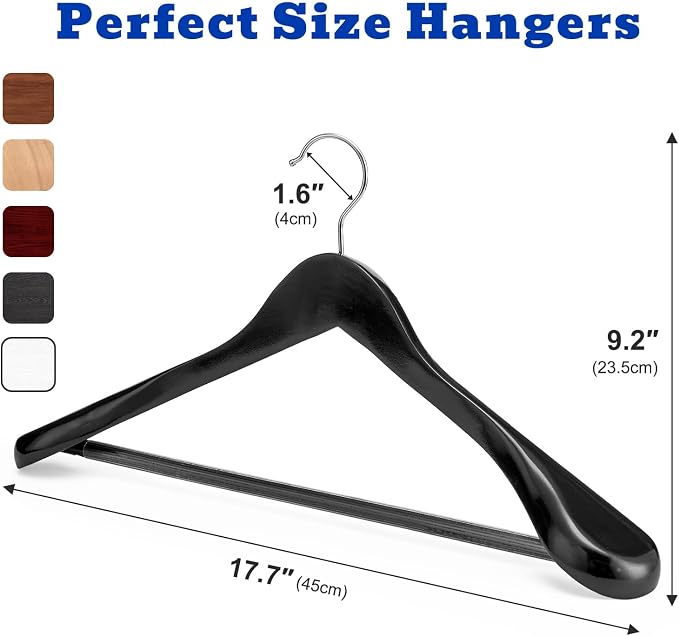 HOUSE DAY Wood Suit Hangers for Men 24 Pack, Smooth Wide Shoulder Wooden Hangers with Non Slip Pant Holder, Wide Hangers for Suits, Coats, Jackets, Heavy Wide Clothes Hanger, Black - Image 9