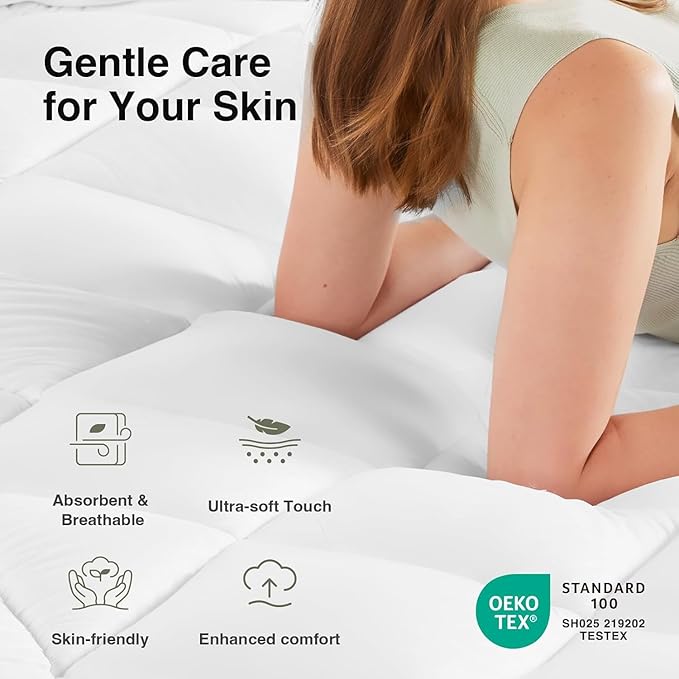 Novilla Twin Mattress Topper, Extra Thick Pillow Top Mattress Pad, Down Alternative Fill Breathable Cotton Cover, 8-21" Deep Pocket Soft Bed Topper for Back Pain Relief