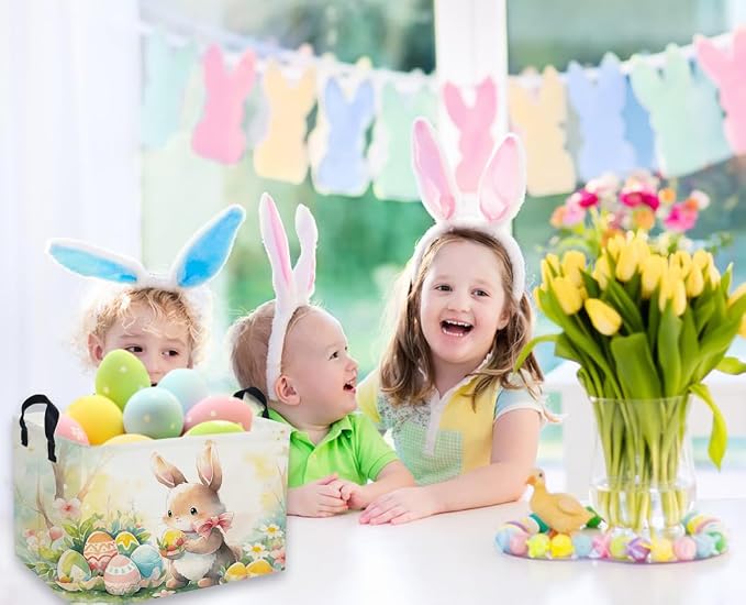 Easter Basket for Kids Gift - Rectangular Toy Storage Basket Organizer Bin Box Room Decor for Home(Color Easter) - Image 2