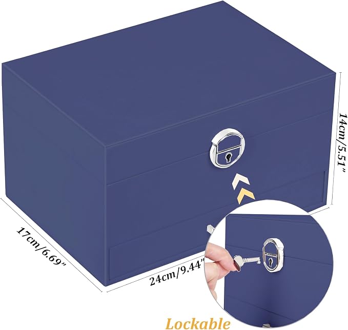 QBestry Earring Jewelry Box for Women Girls Stud Organizers, 5 Layers Navy Jewelry Organizer Box with Lock Necklaces and Earrings Holder Jewelry Box with Earring Organizer for Women Girls Xmas Gifts - Image 9