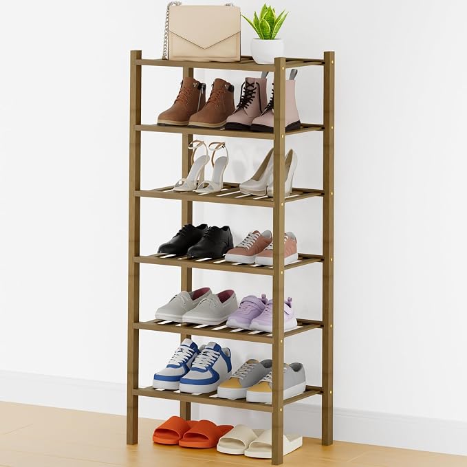 Smiry Shoe Rack, 6 Tier Thick Small Bamboo Shoe Organizer, Stackable Free Standing Wooden Shoe Storage Shelf for Closet, Entryway, Front Door Entrance, Walnut by Smiry