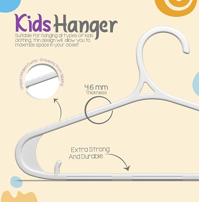 Utopia Home Kids Hangers 20 Pack - 11 Inch Plastic Baby Hangers for Closet - Childrens Hanger for Clothes & Infant Hanger for Closet - Non-Slip Shoulder Grooves, Strap Hooks & Pants Bar (White) - Image 4