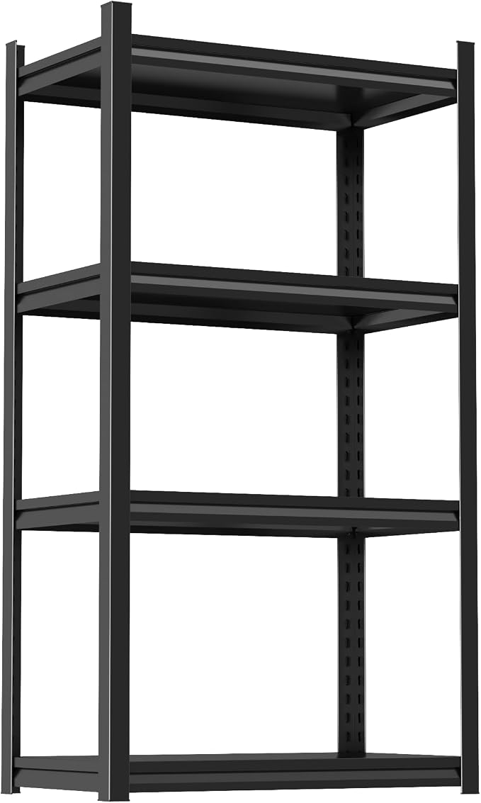 Garage Shelves,14-48''W Heavy-Duty Storage Shelves, Double-Layer Uprights, Thickened Shelves, Waterproof &Rustproof, Suitable for Indoor & Outdoor Use. (BLACK, 4TIER 24''W*12''D*44''H, 4-TIER) by Beaunatixx
