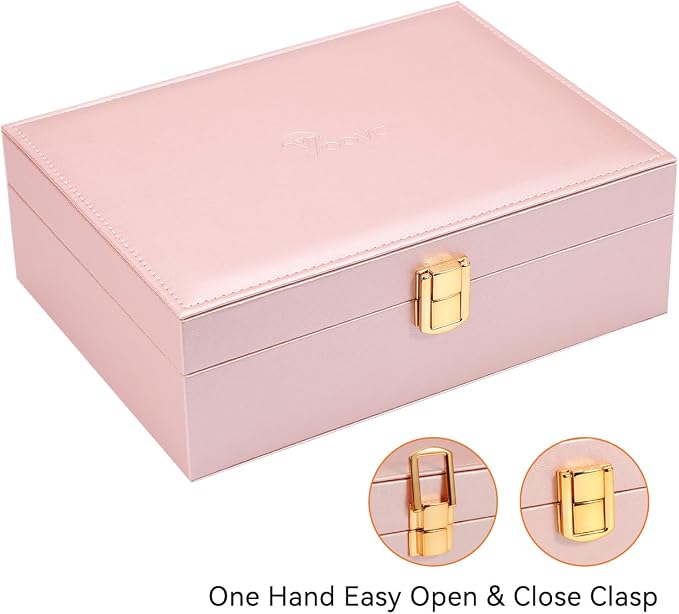 Voova Jewelry Box Organizer for Women Girls, 2 Layer Large Men Jewelry Storage Case, PU Leather Display Jewellery Holder with Removable Tray for Necklace Rings Bracelets,Vintage Gift,Rose Gold - Image 5