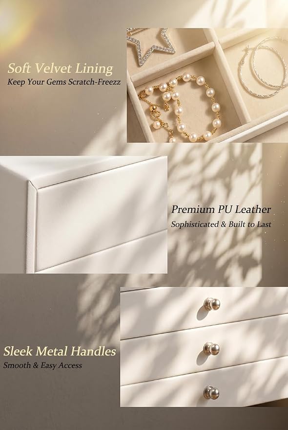 GUKA Large Jewelry Box, Jewelry Case with 10 Drawers for Big and Small Jewelry, Jewelry Storage Organizer for Watch Earrings Necklace Rings Bracelets, Birthday Wedding Gifts, White - Image 5