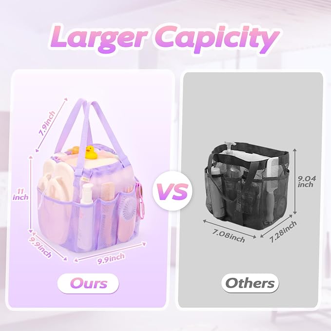 famichan Mesh Shower Caddy Portable with Drawstring, Dorm Room Essentials for College Students Girl & Boy, Larger Shower Bag for Camping,Swimming,Gym,Travel,Bathroom - Purple - Image 4