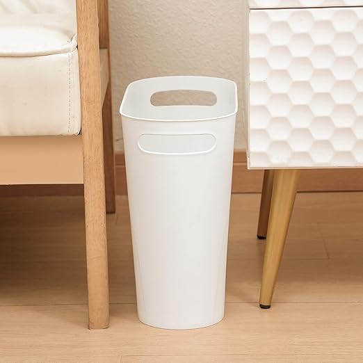 rejomiik Small Trash Can, 3.5 Gallon Slim Garbage Can Plastic Waste Basket with Handles Container Bin for Narrow Spaces Bathroom, Bedroom, Kitchen, Office at Home, 2 Pack White - Image 6
