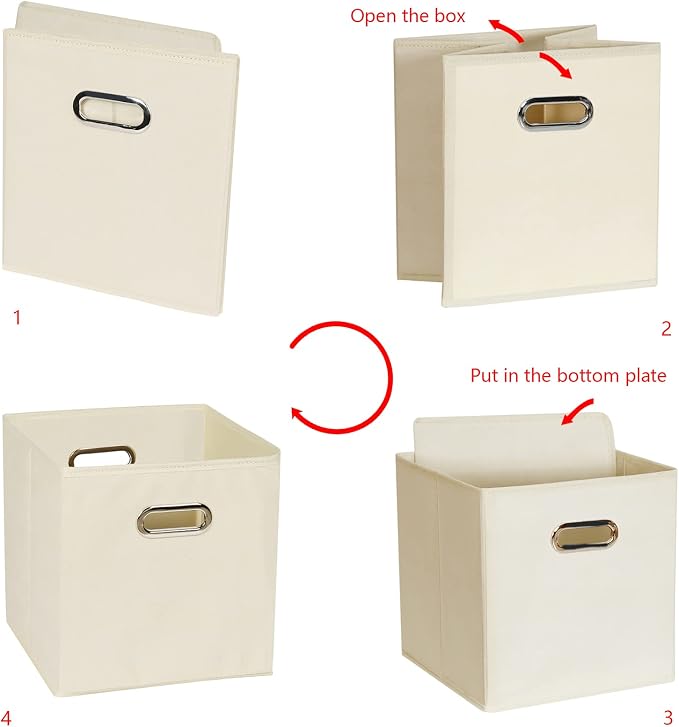Yunkeeeper storage bins Cubes, Fabric Cube Organizer with Handle, Foldable Cube Bins for Cloth or Accessary Storage, 11x11x11, Set of 3, (Creamy White) - Image 5