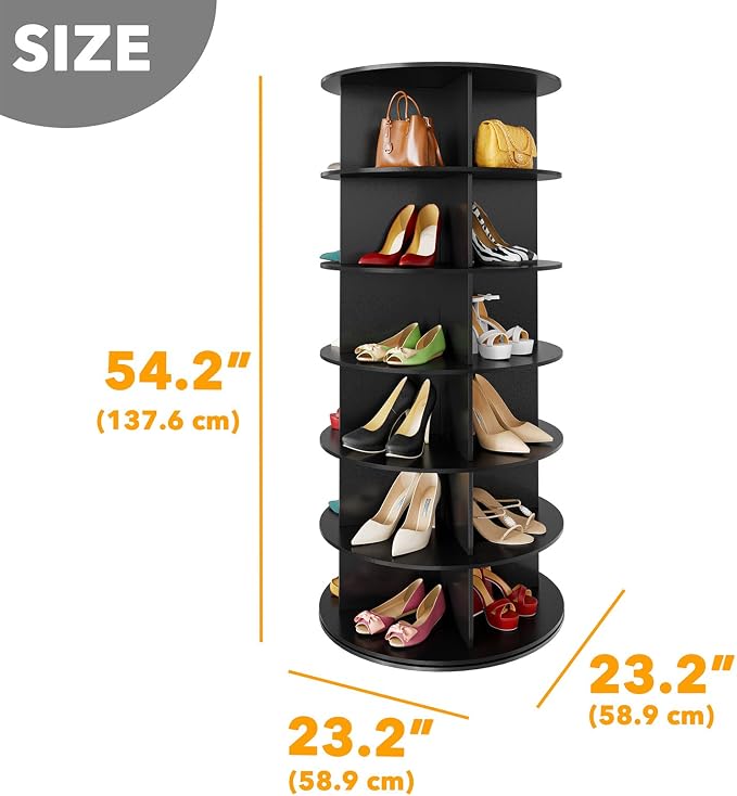 SpaceAid 6 Tier Rotating Shoe Rack Tower, Spinning Shoe Display Lazy Susan, Revolving 360 Shoe Rack Storage Round Carousel, Vertical Handbag Rotate Shoes Closet Organization (6-Tier Black) - Image 2