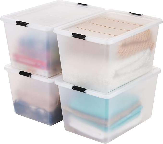 IRIS USA 4-Pack High-Capacity Clip Box with Latching Lids, 55 Quart Storage Bins, Supply Containers for Home, Office & Classroom Organization by IRISUSA