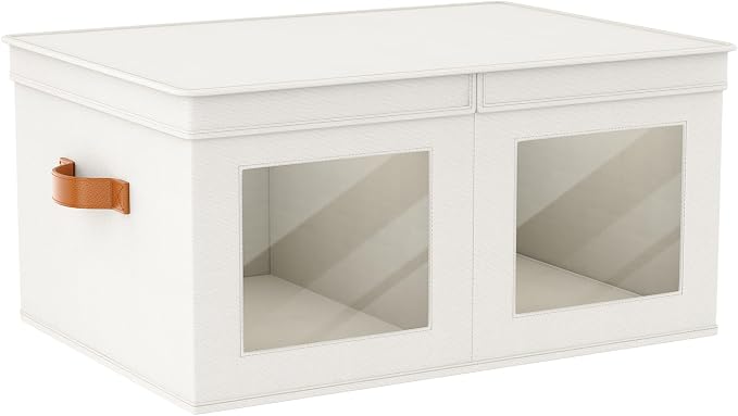 Univivi Large Storage Boxes with Lids, Collapsible Foldable Storage Bins for Clothes, [1-Pack] Fabric Storage Cubes with Handles, Closet Organizers for Home, Bedroom (Beige, 24” x 17” x 12") by Univivi