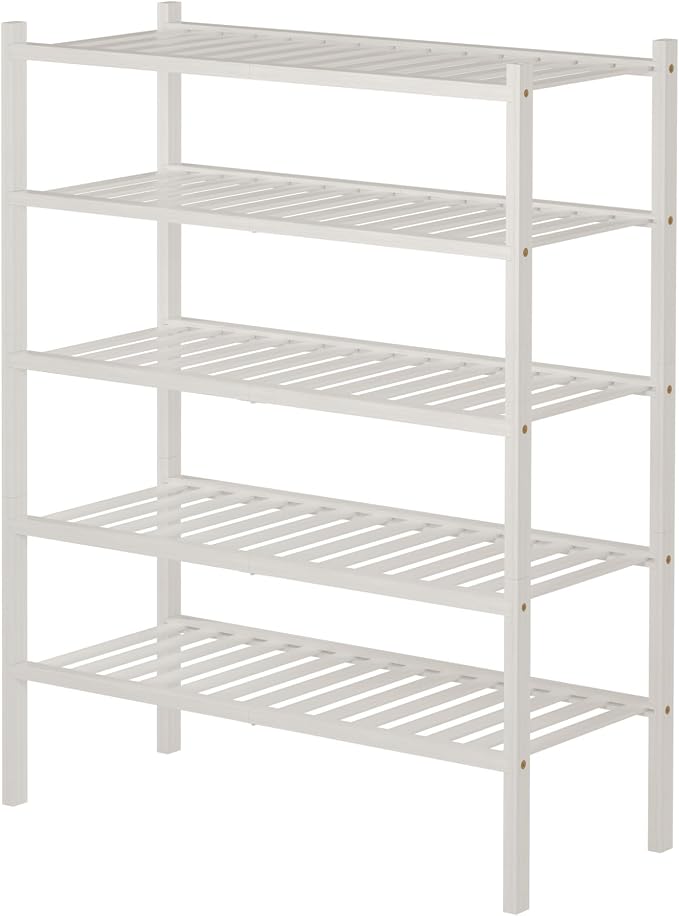 ROMGUAR CRAFT 5 Tier Bamboo Shoe Rack for Closet Free Standing Wood Shoe Shelf for Entryway Small Space Stackable 27"x11"x33" (White) - Image 5