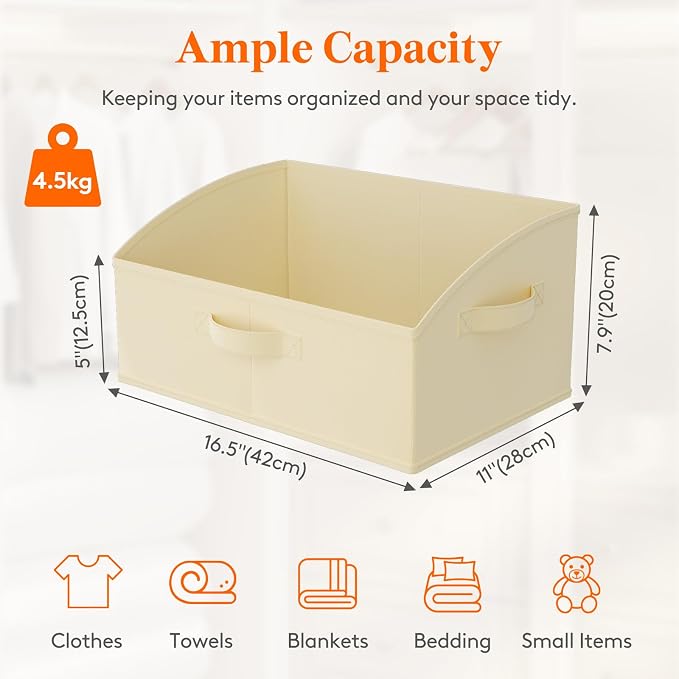 Lifewit Trapezoid Closet Storage Bins for Shelf, 6 Packs Non-woven Closet Organizer Baskets with Handles, Foldable Clothes Containers Boxes for Clothing, Book, Purse, 19L, Large, Beige - Image 2