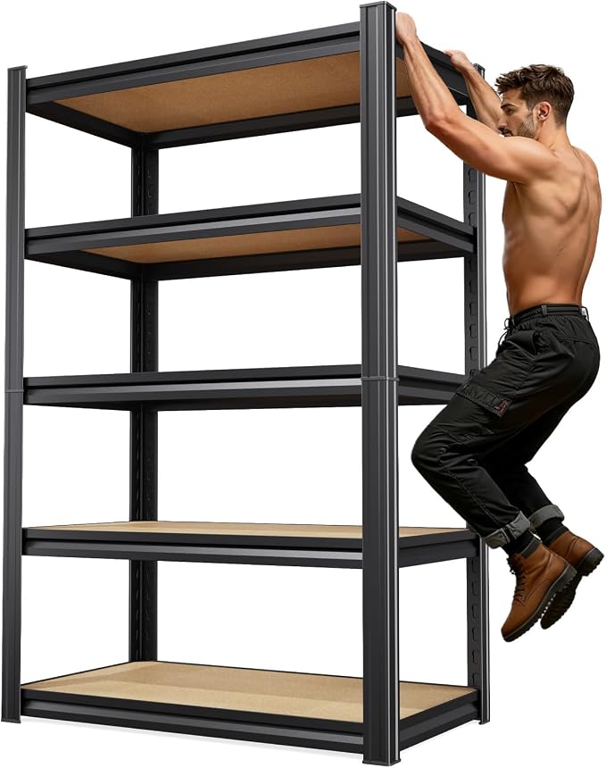 71.2''H Storage Shelves, 2500lbs Garage Shelving,Adjustable Heavy Duty Shelving Unit,5T Tall Garage Shelves，Wood Metal Standing Shelf Units,Utility Rack for Kitchen 71.2''H*31.5''W*13.8''D by KORVENA