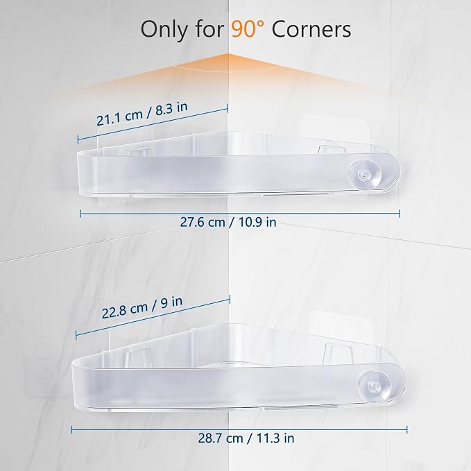 Sotfamily Plastic Shower Caddy Corner (for 90° Only), 4 Pack Adhesive Corner Shower Shelves for Bathroom Organizers and Storage, Frosted Clear - Image 2