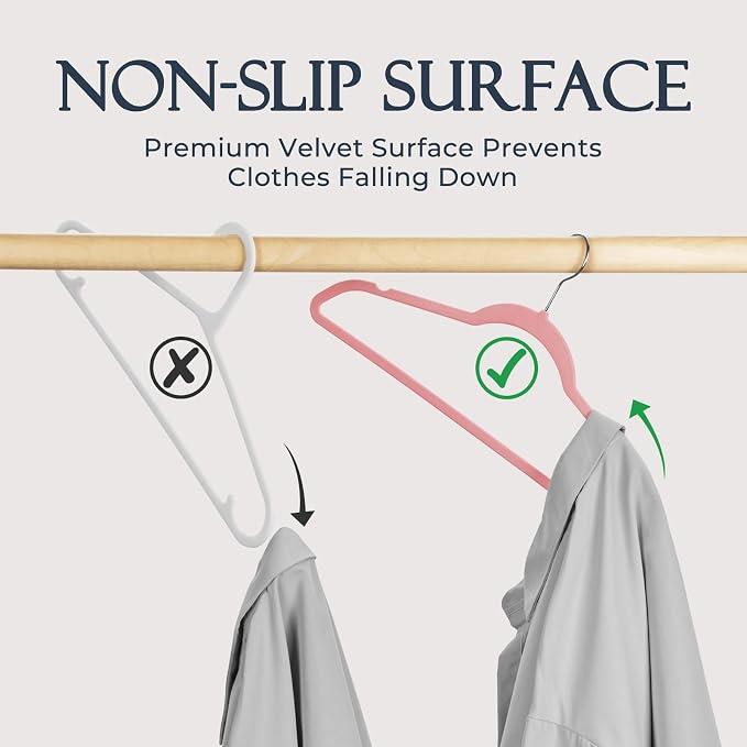 HOUSE DAY Lt Pink Velvet Hangers 20 Pack, Non Slip Clothes Felt Hanger Heavy Duty for Coat, Premium Slim Space Saving Suit Hangers for Closet Organizer, 360° Rotating Silver Hook - Image 2
