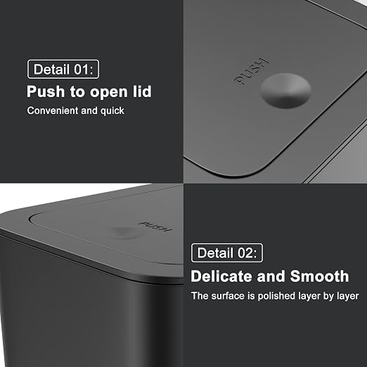 N. NETDOT 3 Pack 10 Liter Small Trash Can with lid, 2.6 Gallon,Garbage Can Slim Trash Bin Waste Basket for Bathroom,Kitchen,Bedroom,Living Room,Office,Laundry - Black - Image 6
