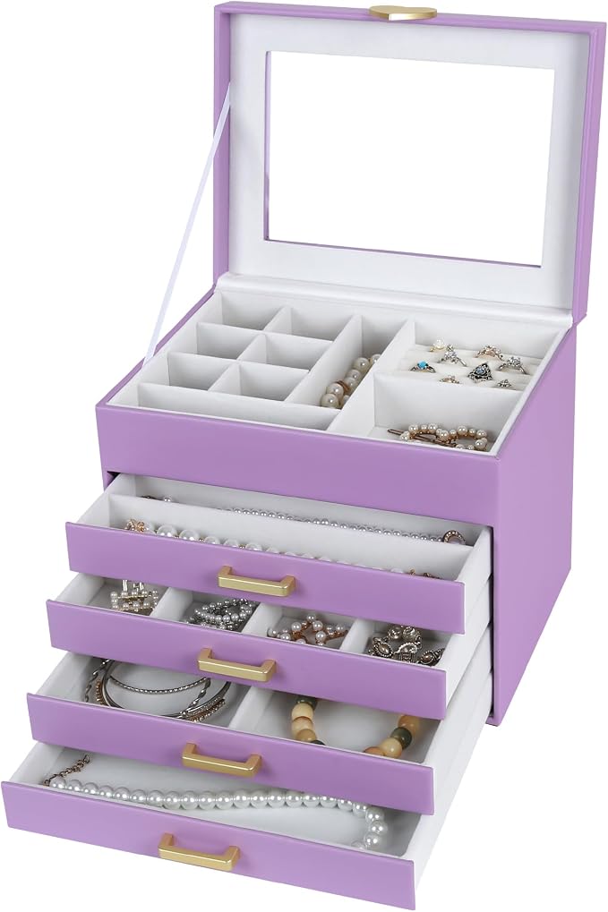 Kendal Jewelry Box, 5-Layer Jewelry Organizer Box with Glass Lid, Purple, Heart Shaped PU Leather, Storage Box for Necklace Earrings Rings Bracelets, Gift Idea for Girls LJC4DRPL - Image 2