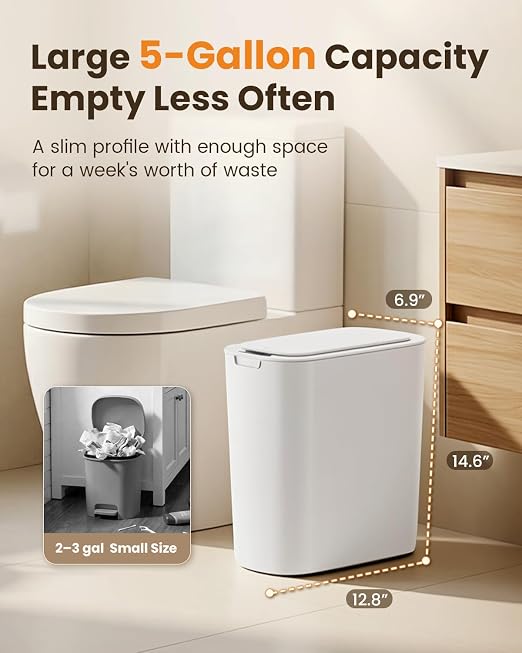 Cesun Motion Sensor Trash Can, 5 Gallon Automatic Bathroom Garbage Can with Lid, Touchless Smart Plastic Slim Wastebasket for Bathroom, Office, rv, Bedroom, Living Room, White - Image 4