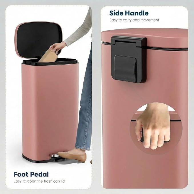8 Gal Kitchen Trash Can, 30L Recycling or Garbage Bin, Brushed Stainless Steel Waste Basket, Soft&Quiet Close Dustbin, with Step-On Pedal, Removable Inner Bucket, for Home, Office, Living Room - Image 5