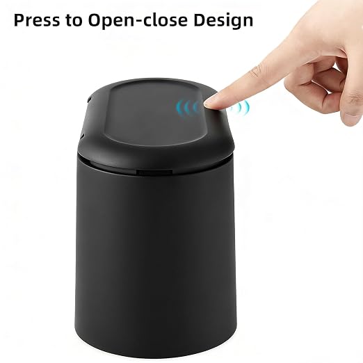 SUBEKYU 0.5 Gal Mini Countertop Trash Can with Lid for Desktop, Small Garbage Can for Office, Tiny Wastebasket, Plastic,Black - Image 4