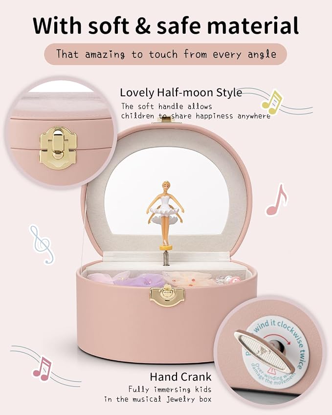 Vlando Musical Jewelry Box for Girls, Small Kid Music Box with Ballerina for Birthday Bedroom Decor, Gifts for Girls Kids - Pink - Image 4