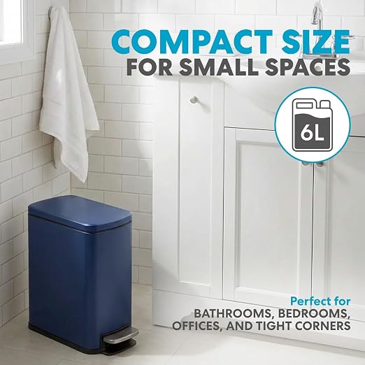 SIMPLI-Magic 6L/1.6G Stainless Steel Bathroom Trash Can with Hands-Free Foot Pedal, Quiet Soft-Close Lid, Compact Space-Saving Size - Image 2