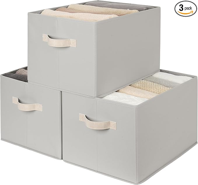 StorageWorks Storage Baskets for Shelves, Fabric Storage Bins, Closet Organization and Storage Baskets, Organizer Bins for Clothes, Light Gray, Extra Large, 3-Pack by StorageWorks
