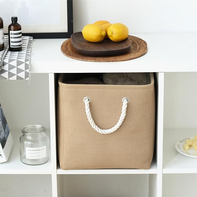 TheWarmHome Organization and Storage Basket for Organizing - 3 Pack 16x12x12 inch Cube Fabric Storage Cubes, Storage Bin for Shelves Gift Closet Organizer Cloth Toy (Beige) - Image 4