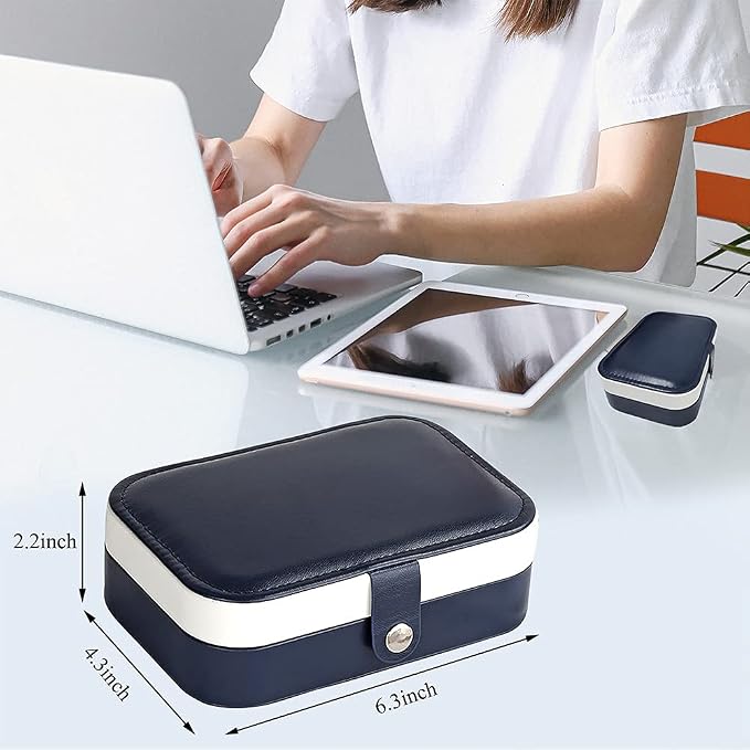 Hatori Travel Jewelry Box, PU Leather Small Jewelry Organizer for Women Girls, Portable Mini Travel Case Display Storage Holder Boxes for Stud Earrings, Rings, Necklaces, Bracelets (Blue) - Image 5