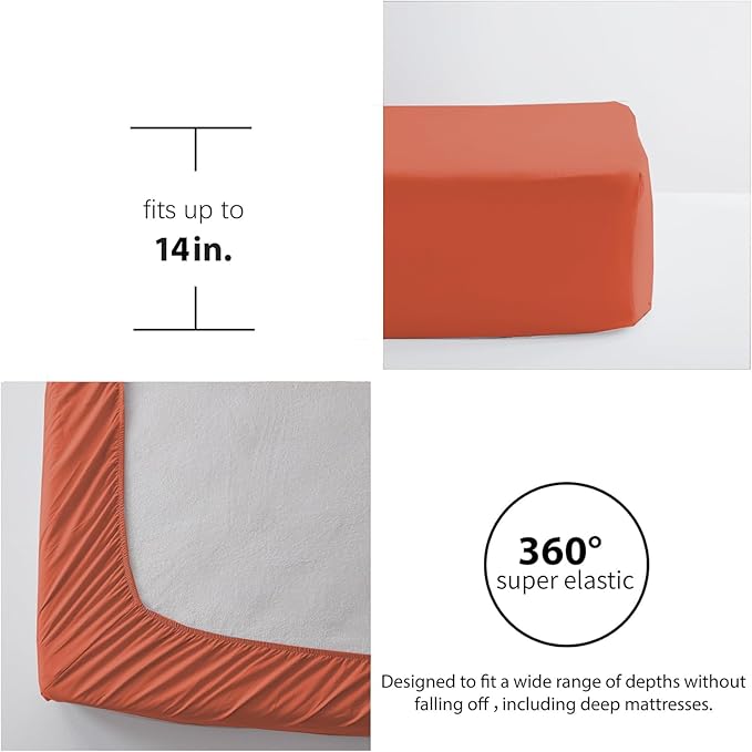 Zzlpp King Comforter Set 7 pieces, Burnt Orange Seersucker Bed in a Bag with Sheets, Lightweight Bedding Sets with 1 Comforter, 2 Pillow Shams, 2 Pillowcases, 1 Flat Sheet, 1 Fitted Sheet