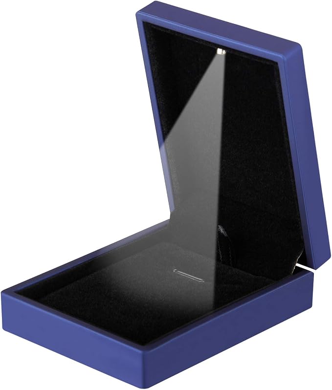 LED Light Pendant Necklace Gift Box, Velvet Jewelry Storage Display Case for Proposal Engagement Wedding Anniversary Birthday Valentine's Day (Blue) - Image 2