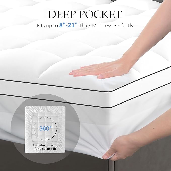 4 Inch Queen Mattress Topper Dual Layer, 2 Inch Gel Memory Foam Plus 2 Inch Cooling Pillow Top Mattress Pad Cover for Back Pain, with 8-21 Inch Deep Pocket