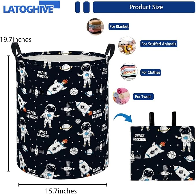 Baby Laundry Hamper kids laundry Basket Waterproof Laundry Bag for Bedroom Toy Clothes Organizer Room Décor(Astronaut) - Image 2