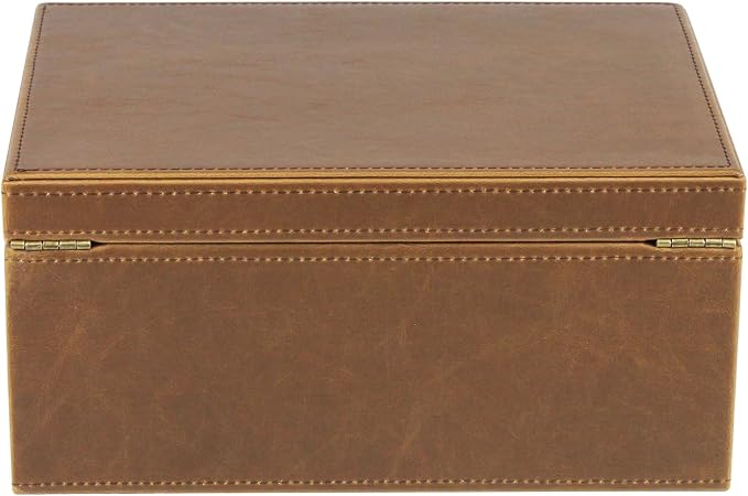 HofferRuffer Faux Leather Decorative Box, Large Wooden Structure Keepsake Box Accessory Organizer Jewelry Organizer with Hinged Lid, Storage Container for Home or Office (Brown) - Image 8
