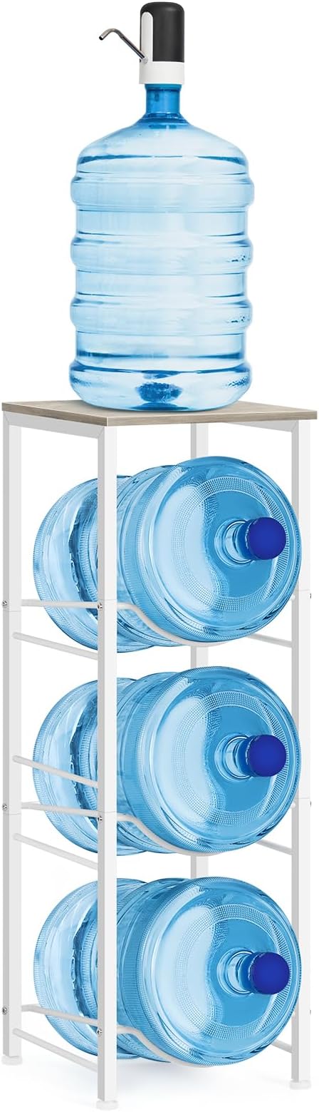 5 Gallon Water Bottle Holder Storage Rack, Water Cooler Jug Holder with Storage Shelves, 3-Tier Water Dispenser Stand for Kitchen Living Room Office, Rustic Grey - Image 5