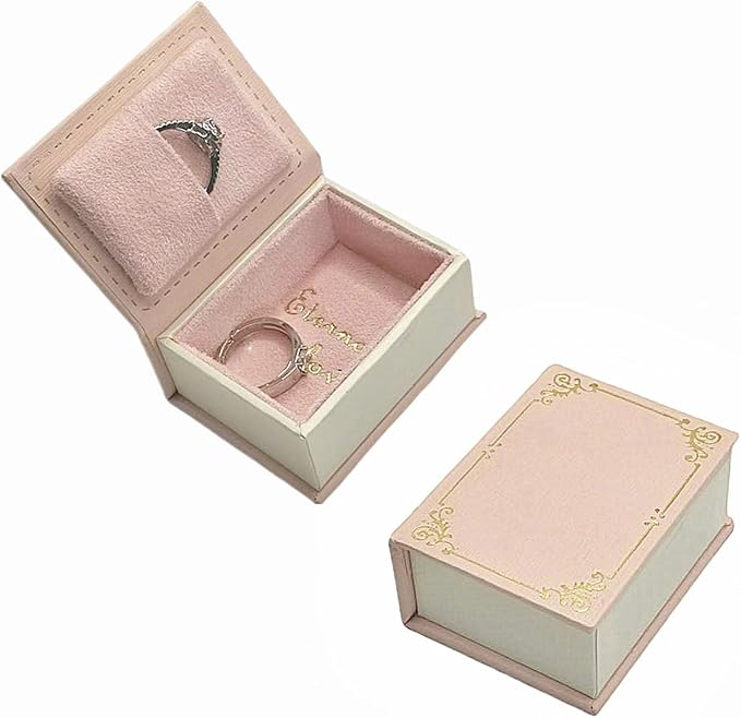 Book Shaped Ring Box - Vintage Engagement Ring Box with Hinged Lid for Proposal Engagement Wedding, Proposal Ring Case -PRB016-Pink by ToLoveToLife
